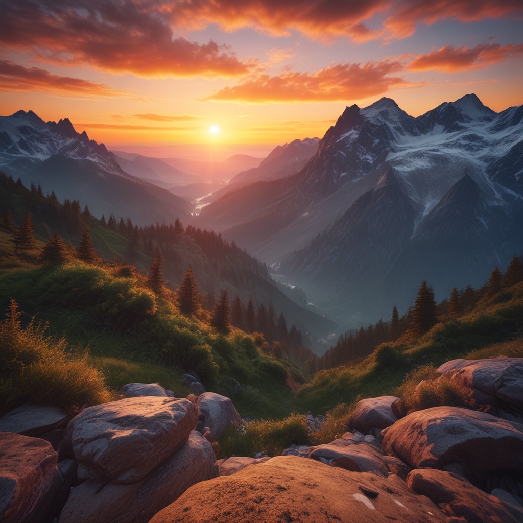 Beautiful sunrise over mountains