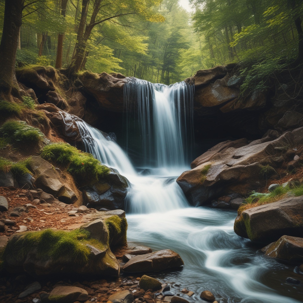 Natural elements represented by flowing water and earth