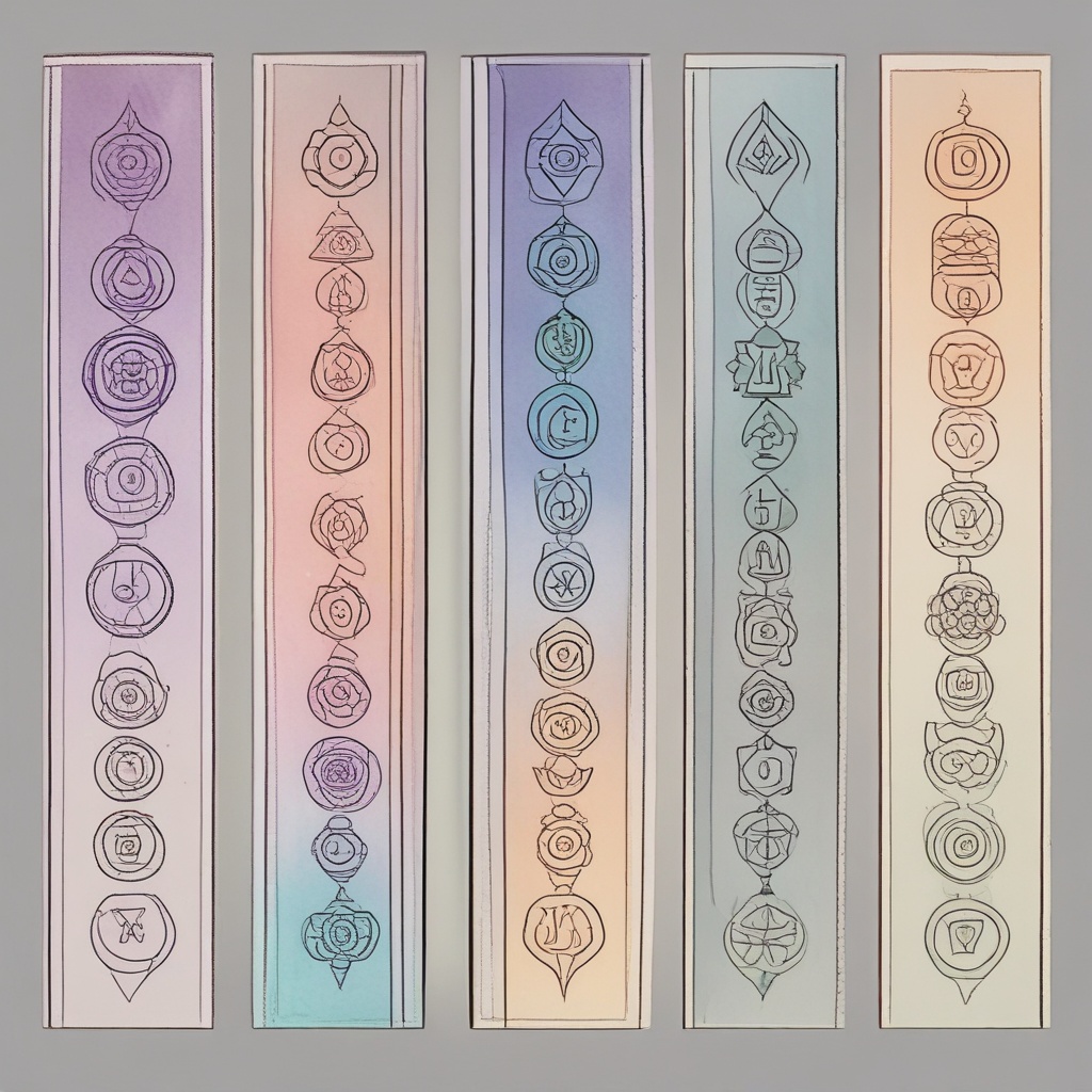 Seven chakra symbols in a vertical line